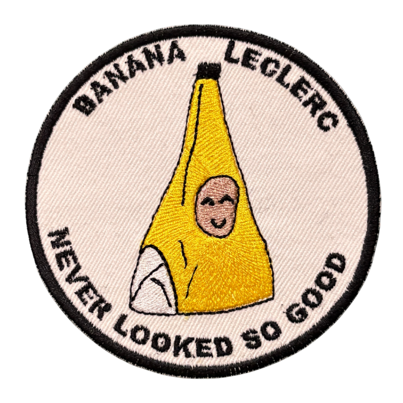Patch Banana Leclerc Formula – Emblemă adezivă personalizată pentru haine și accesorii