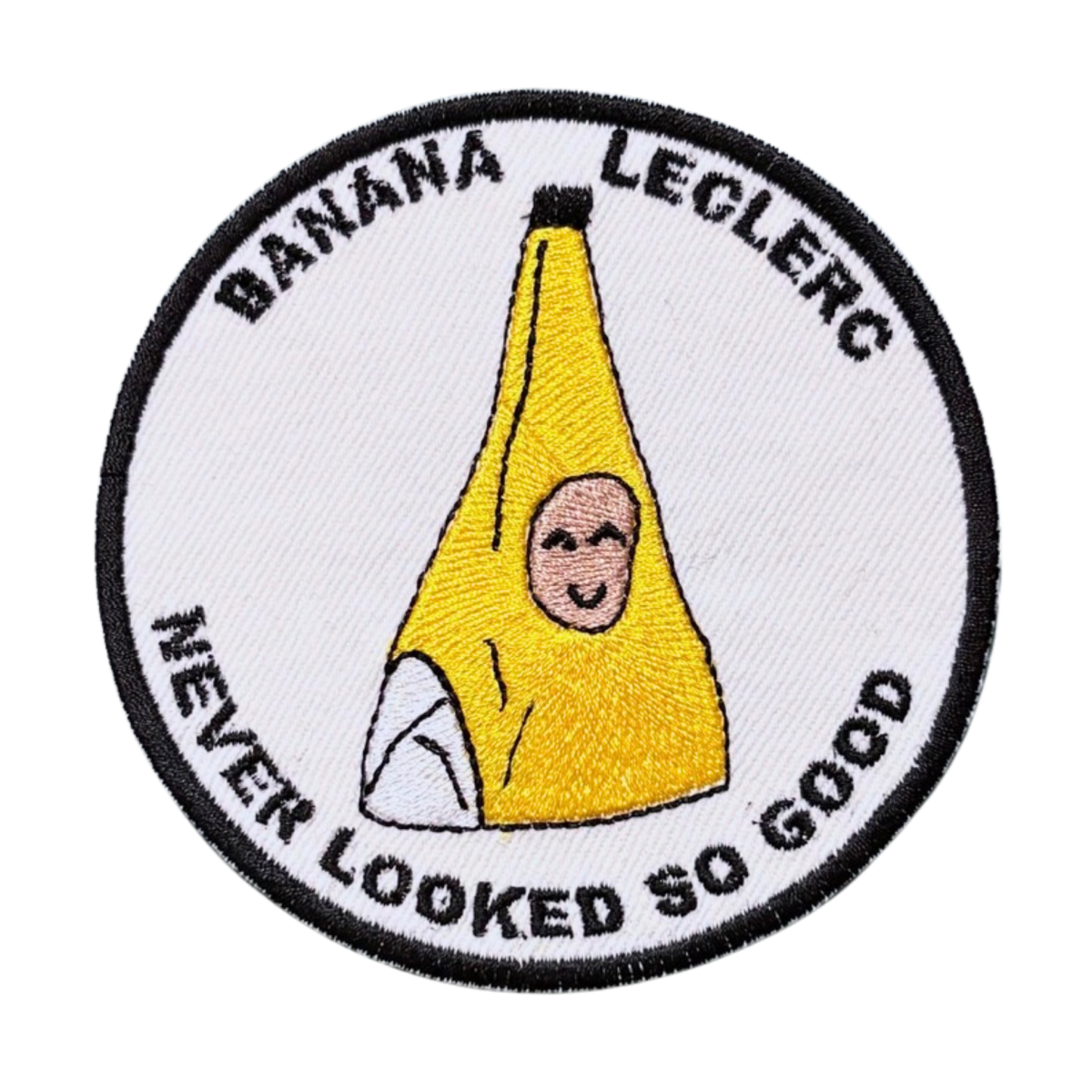 Patch Banana Leclerc Formula – Emblemă adezivă personalizată pentru haine și accesorii