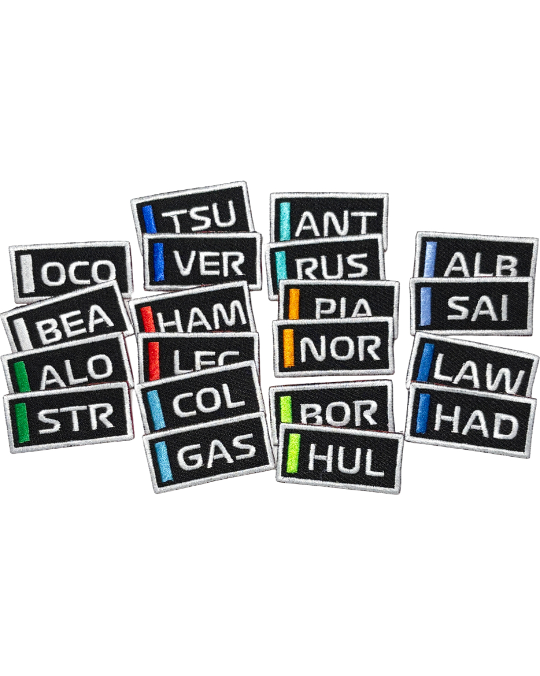 Pinuri brodate inspirate din Formula 1 Sezonul 2025 – colecție cu piloți și echipe