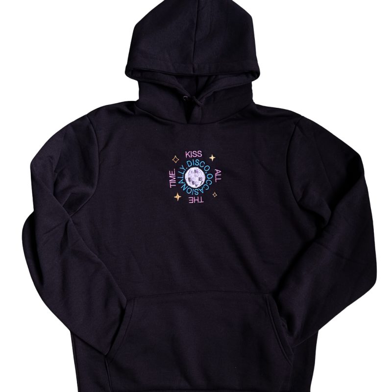 Kiss All The Time. Disco, Occasionally. Hanorac negru Harry Styles brodat pe fata cu discoball